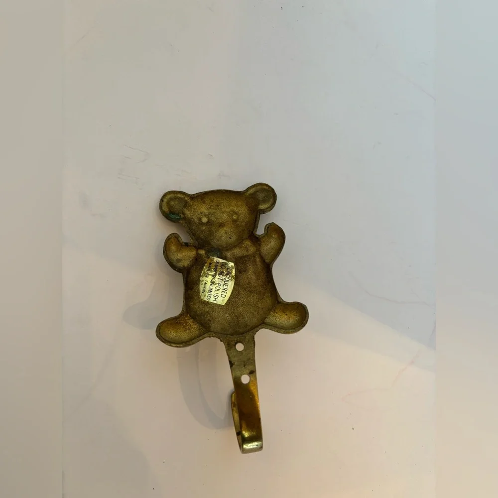 Vintage Brass Teddy Bear Wall Mount Hook for Coats/Towels